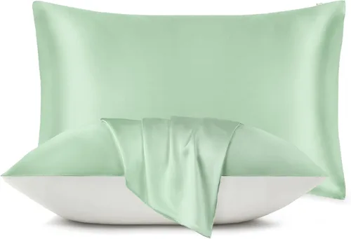 Vista 13 de LILYSILK Funda de almohada de seda natural para cabello y piel con parte inferior de algodón, 1 unidad estándar de 20 x 26 pulgadas, color verde