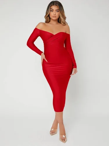 Vista 3 de Floerns Vestido largo ajustado de manga larga con hombros descubiertos para mujer
