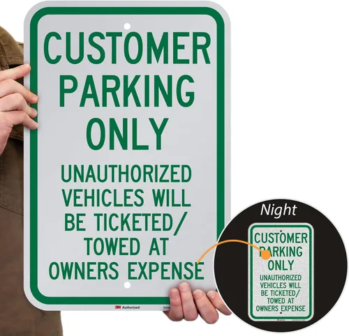 Vista 2 de SmartSign Letrero "Solo estacionamiento para clientes: vehículos no autorizados con boletos/remolcados" 12 x 18 pulgadas, aluminio reflectante