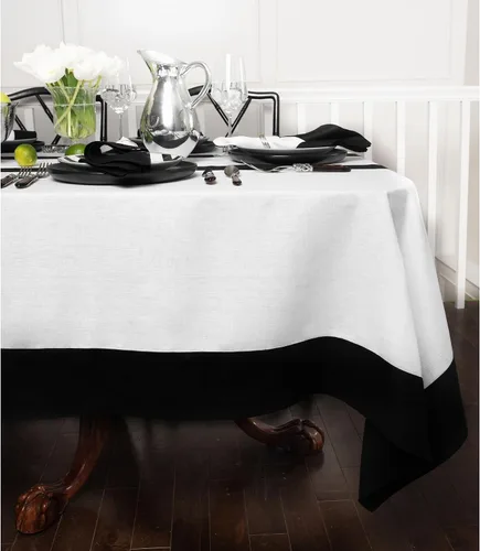 Vista 12 de Solino Home Mantel 100% lino, 60 x 120 in, borde negro y natural
