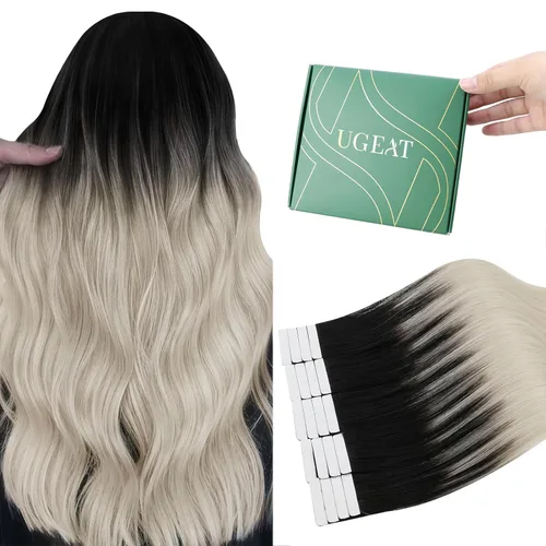 Vista 20 de Ugeat Extensiones de cabello humano con cinta invisible, extensiones de cabello negro con cinta, extensiones de cabello humano negro azabache
