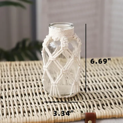 Vista 8 de Floreros con cubierta de cuerda de algodón, florero de vidrio tejido, botella decorativa para comedor, dormitorio, baño, mantel (algodón)