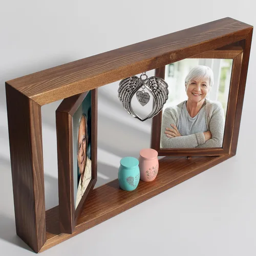 Vista 3 de Marco de fotos Revolve Urna de cremación conmemorativa para dos y dos mini urnas, urna para mamá y papá juntos Foto Pequeñas urnas de recuerdo