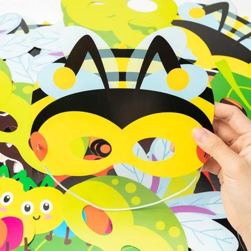 Vista 4 de CY2SIDE 30 máscaras de papel y elásticas de insectos de primavera para niños, temática de insectos de primavera, accesorios de fiesta, suministros