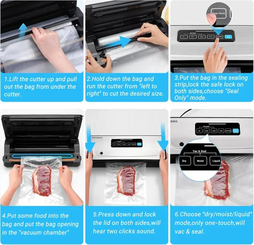 Vista 7 de Máquina selladora al vacío de alimentos 10 en 1 con almacenamiento de bolsas (hasta 20 pies) y cortador, sellador de alimentos INKBIRD sellador al