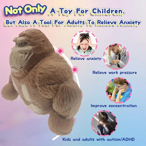 Vista 3 de Figura de juguete de mono para niños y adultos, descomprime y estira el gorila del estrés, juguete para aliviar el estrés para niños y adultos