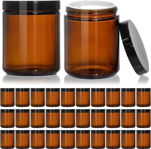 Vista 7 de KEYWING Tarros de vidrio pequeños de 2 onzas con tapas negras, paquete de 48 frascos cosméticos de vidrio ámbar, recipiente redondo vacío de muestra