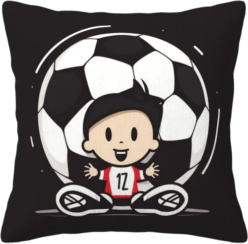 Vista 2 de Fundas de cojín decorativas con estampado de fútbol I Love Soccer de pana suave, funda de almohada cuadrada para sofá, sala de estar, cama, sofá