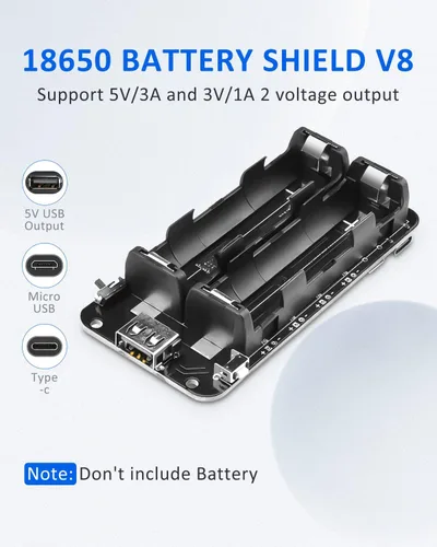 Vista 4 de diymore Soporte de batería 1865O doble Li-ion V8 Escudo de batería Micro USB 5V/3A 3V/1A Power Bank Módulo de carga de batería para Raspberry Pi