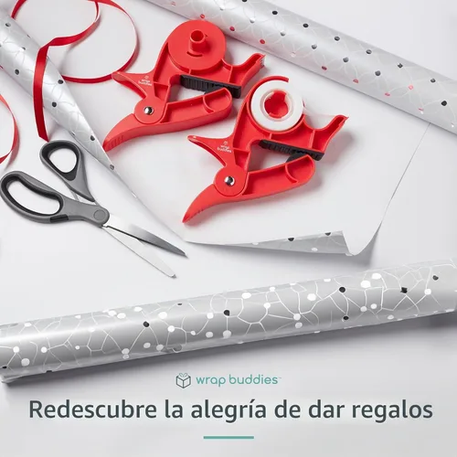 Vista 7 de Herramienta de envoltura de regalo de mesa Wrap Buddies con dispensador de cinta – Juego de 2 abrazaderas ajustables para papel de regalo