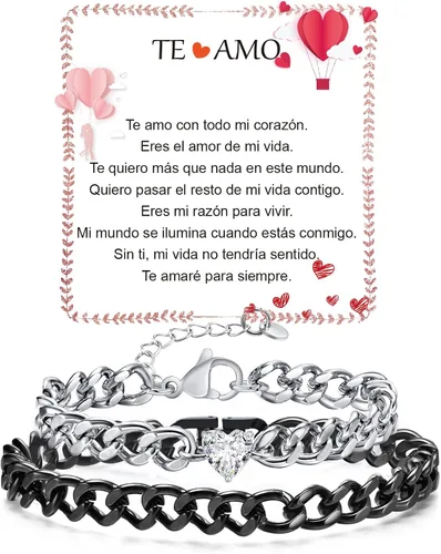 Vista 15 de Pulseras de cadena cubana a juego para parejas, regalos para novio, marido, alma gemela, novia, San Valentín, aniversario, cumpleaños, regalo