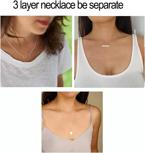 Vista 2 de YANCHUN Gargantilla en capas para mujer, collar apilado a la moda para mujer, gargantilla de círculo de estrella, corazón y estrella, regalos