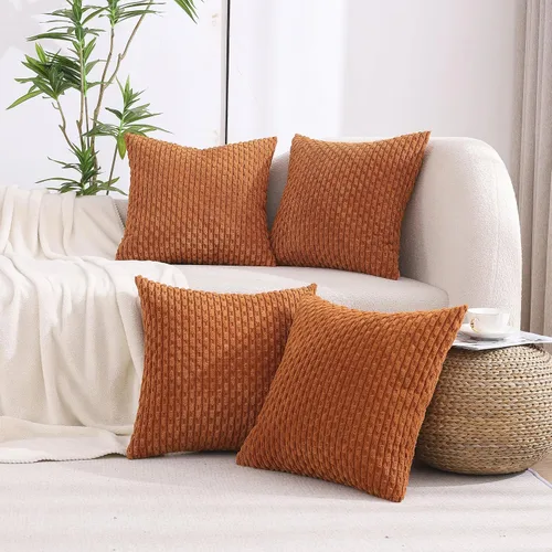 Vista 4 de VAKADO - Juego de 4 fundas de almohada decorativas negras de 16 x 16 pulgadas para sofá, pana neutra, decoración rústica de estilo granja para sala
