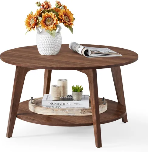 Vista 9 de VASAGLE Colección MAEZO - Mesa de café redonda, mesa de centro de 2 niveles con almacenamiento, patas cónicas, transiciones curvas, 31.5 pulgadas