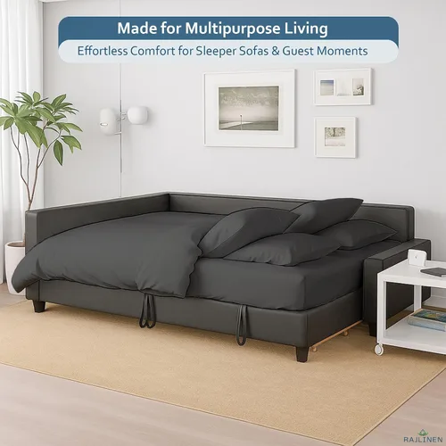 Vista 7 de Rajlinen Juego de sábanas para sofá cama tamaño matrimonial de 52 x 72 pulgadas, color gris oscuro, sábanas para sofá, cama, 100% algodón egipcio