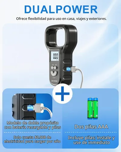Vista 3 de MEIYA Báscula de Pescado/Báscula de Pesca: Doble Alimentación (Batería/Recargable), Mango Extra Ancho, Pantalla LCD Retroiluminada, Incluye 2