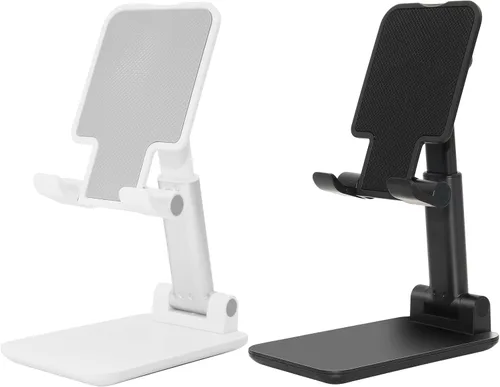 Vista 7 de Soporte para teléfono celular, soporte plegable para teléfono de escritorio, soporte de teléfono móvil ajustable en altura en ángulo para A-Negro