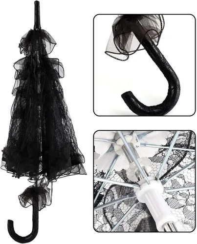 Vista 3 de Pilipane Sombrilla de encaje para boda sombrilla de encaje negro accesorio de fotos para boda decoración de novia para mujer decoración de fiesta