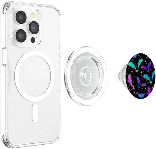 Vista 3 de Patrón gótico de murciélago de Halloween, regalo para amantes de los murciélagos espeluznantes, en negro PopSockets MagSafe PopGrip para iPhone