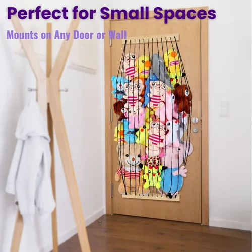 Vista 6 de Almacenamiento de animales de peluche, paquete de 2 unidades de almacenamiento de madera suave para habitación de los niños, montaje en pared
