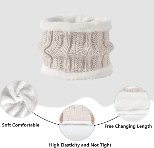 Vista 4 de Conjunto de guantes de invierno para mujer, gorro de forro polar, bufanda para pantalla táctil, guante 3 en 1