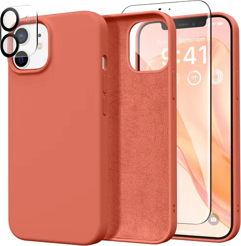 Vista 10 de GONEZ Funda de silicona magnética para iPhone 12 y iPhone 12 Pro, compatible con MagSafe, 1 protector de cámara + protector de pantalla; forro