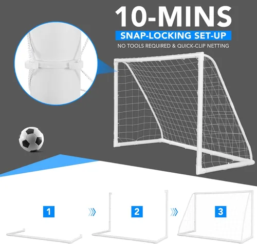 Vista 3 de Goplus Portería de fútbol, red de fútbol de 12 x 6 pies/8 x 6 pies / 6 x 4 pies con marco UPVC fuerte, instalación rápida, red de alta resistencia