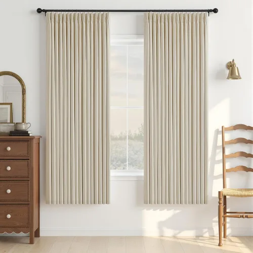Vista 76 de Cortinas opacas de lino plisado natural de 96 pulgadas de largo