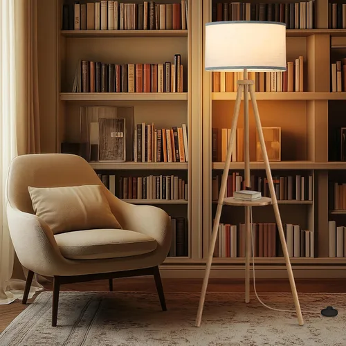 Vista 8 de EOEYYOYB Lámpara de pie con 3 modos de luz ajustables: lámpara de pie con trípode de madera, moderna lámpara de pie LED con brillo regulable