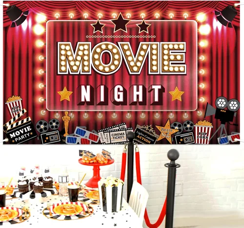 Vista 5 de Decoración de fiesta de Hollywood para la noche de cine, cartel grande para decoración de fiesta de cine y cámara, boleto de acción de película