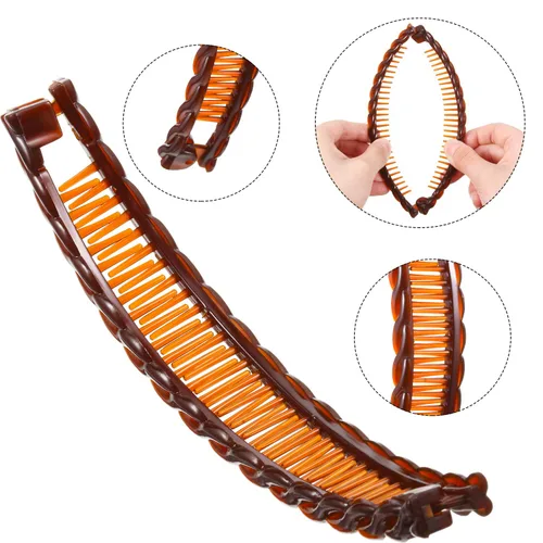 Vista 3 de WILLBOND 6 pinzas para el pelo de plátano, pinzas para el cabello con forma de pez, clip para cola de caballo, accesorio para cabello de mujer marrón