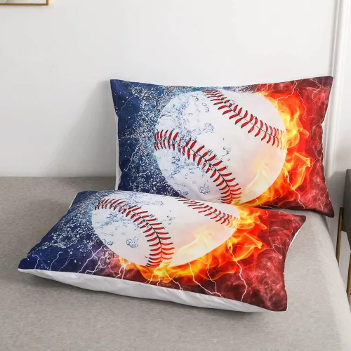 Vista 4 de Juegos de Edredón de Béisbol Deportivo Tamaño Queen Full - Juego de Cama de 3 Piezas Ice Flame Galaxy Béisbol para Niños Colcha Cubrecama