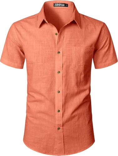 Vista 10 de ZEROYAA Camisas casuales de algodón ligero con botones para hombre aguamarina (Aqua Sky)