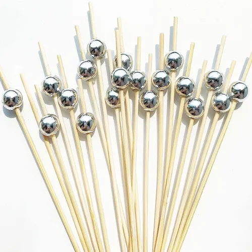 Vista 10 de Púas de cóctel, palillos de dientes para aperitivos, 100 piezas de 4.7 pulgadas palillos de cóctel de perlas doradas para decoraciones de fiestas