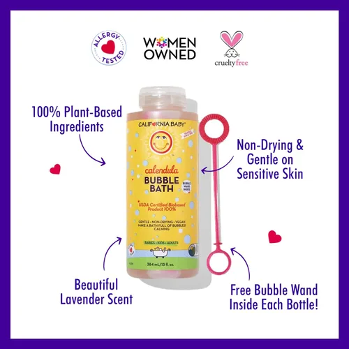 Vista 3 de California Baby Baño de burbujas de caléndula Baño de burbujas para niños 100% a base de plantas Baño de burbujas relajante lavanda Varita