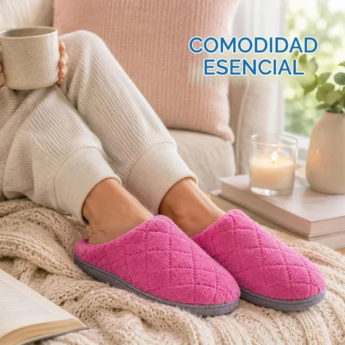 Vista 2 de Dearfoams - Pantuflas de espuma viscoelástica para mujer Leslie Terry con anchos amplios para interiores Paradise Pink Terry