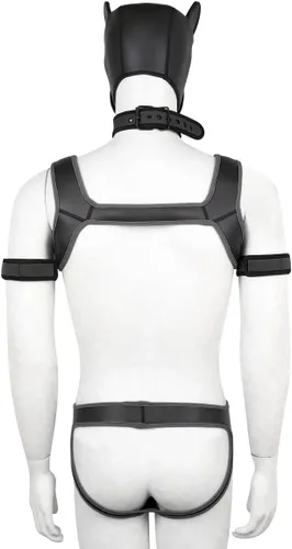 Vista 7 de BaronHong Kit de máscara de cabeza completa de neopreno para perro, disfraz novedoso con cuello y correa Negro