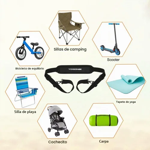 Vista 5 de Correa de transporte para silla plegable, correas ajustables para silla de playa, mochila, para playa, camping