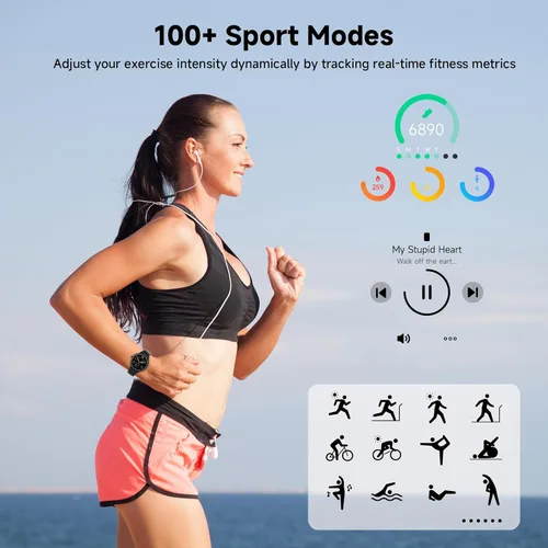 Vista 4 de Relojes inteligentes para mujeres y hombres de 1.27" HD con rastreador de actividad física con monitor de ritmo cardíaco/sueño/pasos/SpO2, reloj