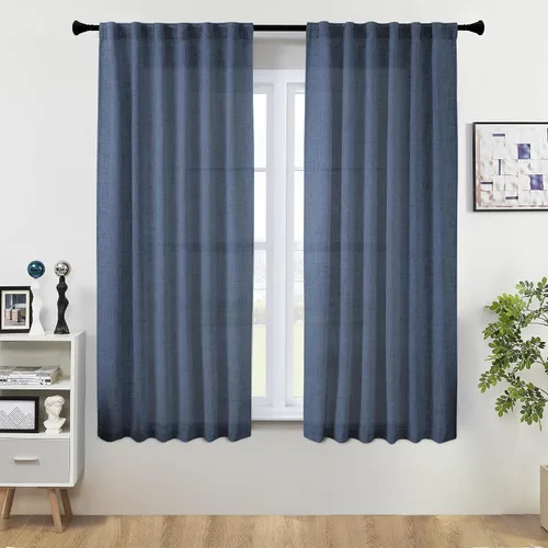 Vista 22 de Cortinas de Lino Natural Color Crema de 84 Pulgadas de Largo para Sala de Estar, Juego de 2 Paneles de Lino Texturizado con Trabillas Traseras