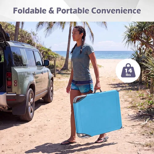 Vista 9 de Tangkula Silla de bronceado con agujero facial, silla plegable ajustable reclinable para playa, tomar el sol con bolsillo lateral, tumbona portátil