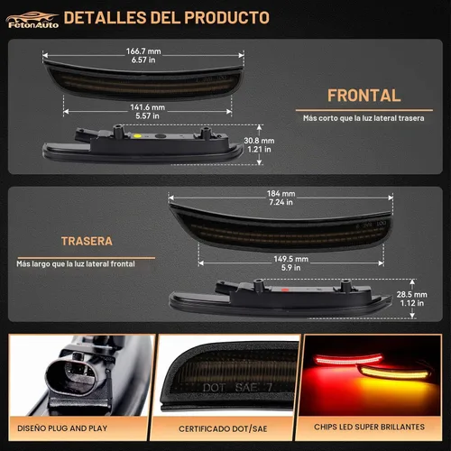 Vista 3 de Luces LED de posición laterales color rojo ámbar compatibles con Dodge Charger 2015-2026