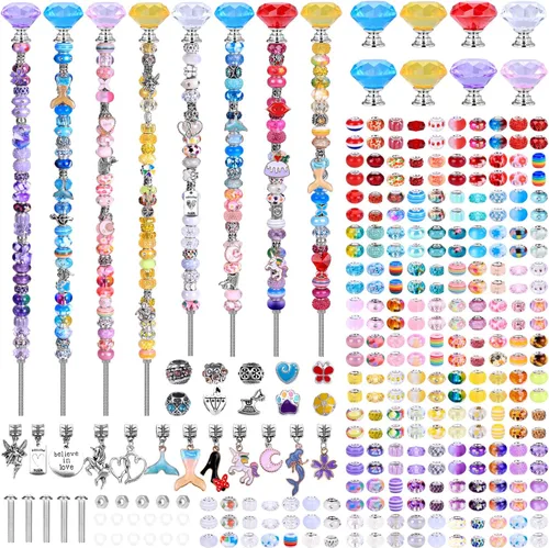 Vista 20 de Kit de 158 piezas de varitas de hadas de bricolaje para jardín, múltiples esquemas de color con cuentas europeas, cristales y puntas de diamante