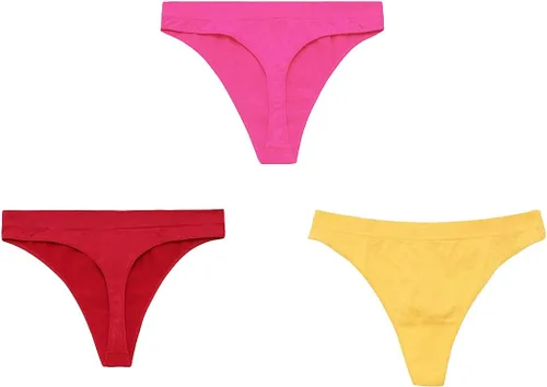 Vista 20 de Tangas francesas de cintura alta bragas de alta elasticidad sin costuras tangas Paquete de 3 Rojo