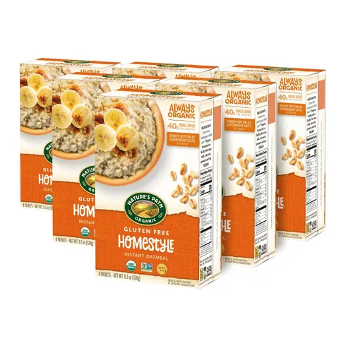Vista 3 de Nature's Path Organic Homestyle Avena Instantánea, 11.3 oz (Paquete de 6), Sin Gluten, Sin OGM Gluten-Free 0g Added Sugar Oats: 40g whole grains