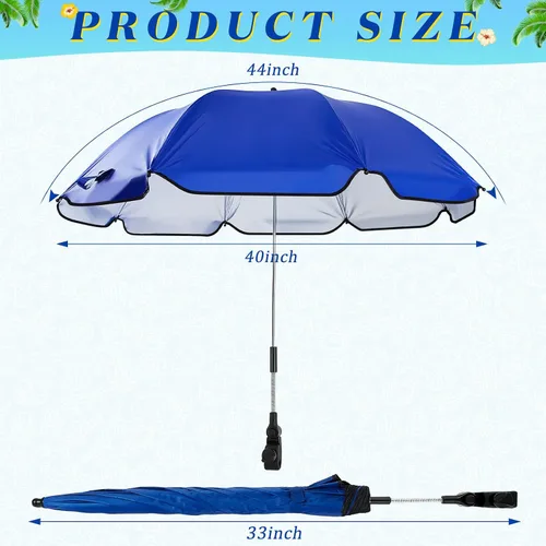 Vista 2 de Buryeah Paraguas automático para silla con abrazadera universal de 44 pulgadas, UPF 50+, abrazadera portátil en silla de playa, sombrilla ajustable