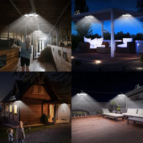 Vista 4 de Deogos Luces colgantes solares, luces solares de doble cabezal con sensor de movimiento para exteriores, 180 luces LED solares para interiores