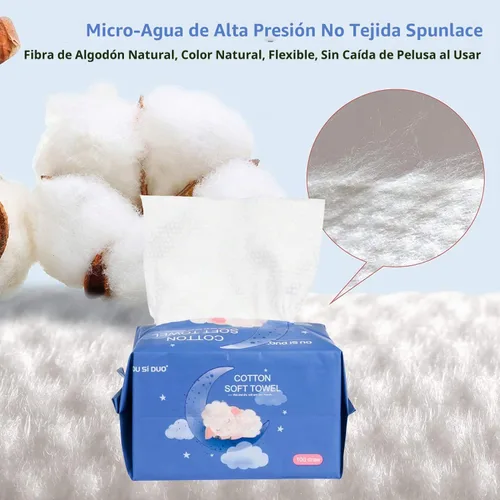 Vista 3 de Toallitas secas para bebé, hechas de 100% algodón, sin químicos, sin perfume, algodón ultra absorbente, pañuelos de uso húmedo y seco