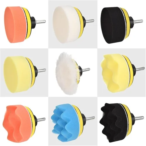 Vista 5 de 3 pulgadas 11 unids/set auto autoadhesivo pulir esponja cera rueda de lana disco de pulido almohadilla para pulidor automotriz taladro adaptador
