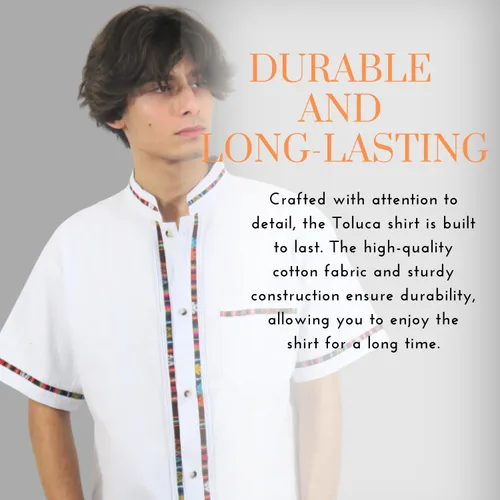 Vista 6 de Camisa tradicional mexicana Toluca para hombre, estilo guayabera, camisas para hombre, para verano, casual, cultural y boda